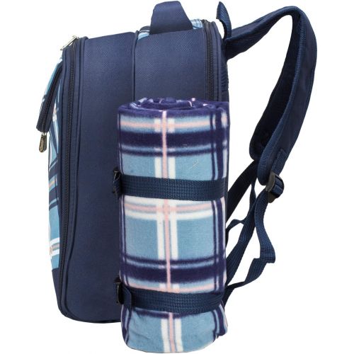  apollo walker Picnic Backpack Bag for 2 Person with Cooler Compartment, Detachable Bottle/Wine Holder, Fleece Blanket, Plates and Cutlery (Blue)