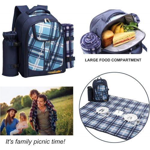  apollo walker TAWA Picnic Set Backpack for 4 with Cooler Compartment,Detachable Bottle/Wine Holder Including Large Picnic Blanket(45x 53) for Picnic Family and Lovers Gifts,Outdoor