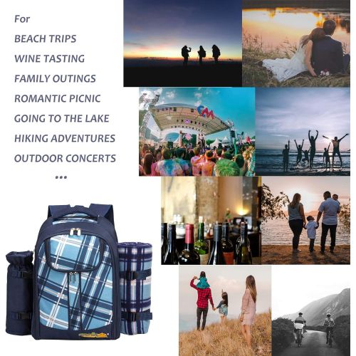  apollo walker TAWA Picnic Set Backpack for 4 with Cooler Compartment,Detachable Bottle/Wine Holder Including Large Picnic Blanket(45x 53) for Picnic Family and Lovers Gifts,Outdoor