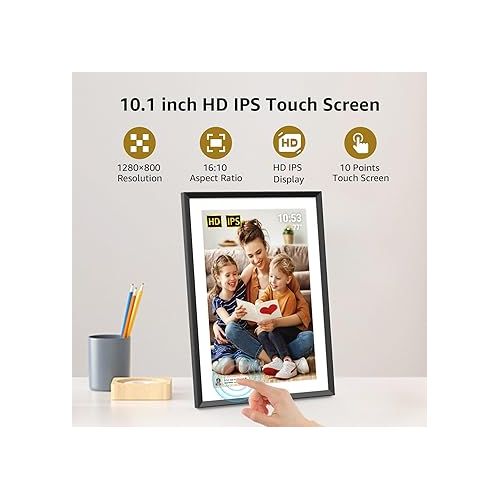  ApoloSign Digital Picture Frame 10.1 inch, Frameo Digital Photo Frame, WiFi Electronic Frame with 32GB Storage, 1280x800 HD IPS Touch Screen, Auto-Rotate, Slideshow, Share Photos/Videos Instantly