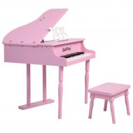 Apontus Childs 30 key Toy Grand Baby Piano w Kids Bench Wood Pink New