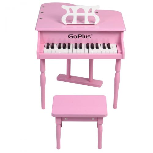  Apontus Childs 30 key Toy Grand Baby Piano w Kids Bench Wood Pink New