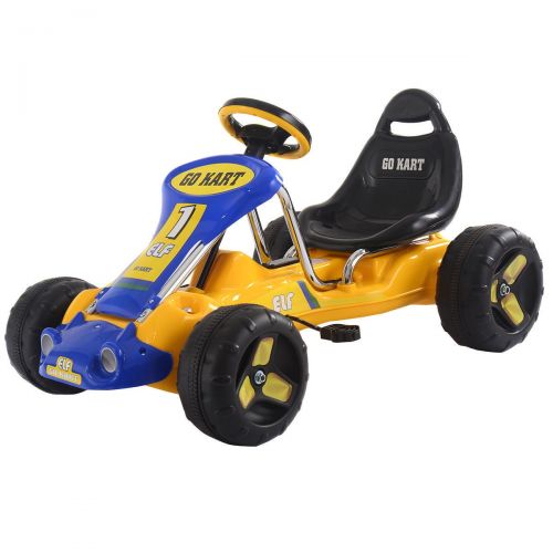  Apontus Go Kart Kids Ride On Car Pedal Powered Car 4 Wheel Racer Toy Outdoor Yellow