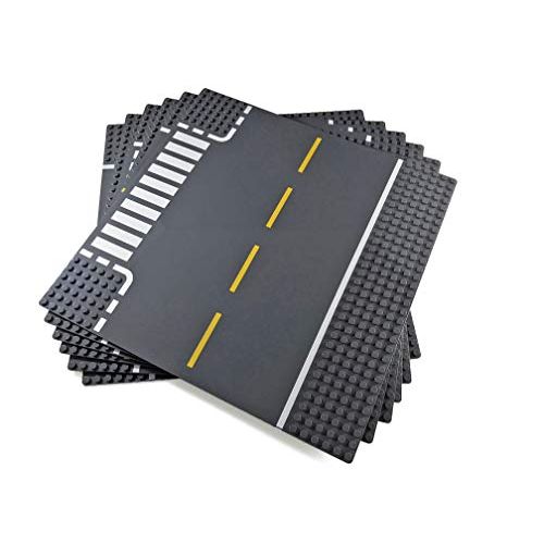  Apostrophe Games Classic Building Block Road Base Plates Compatible with All Major Brands (Roads 6 Pack), 2 Straight, 2 Curve, 1 Crossroads, and 1 T-Junction City Street Plate