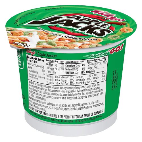  Kellogg’s Apple Jacks, Breakfast Cereal in a Cup, Bulk Size, 60 Count (Pack of 10, 9 oz Trays)