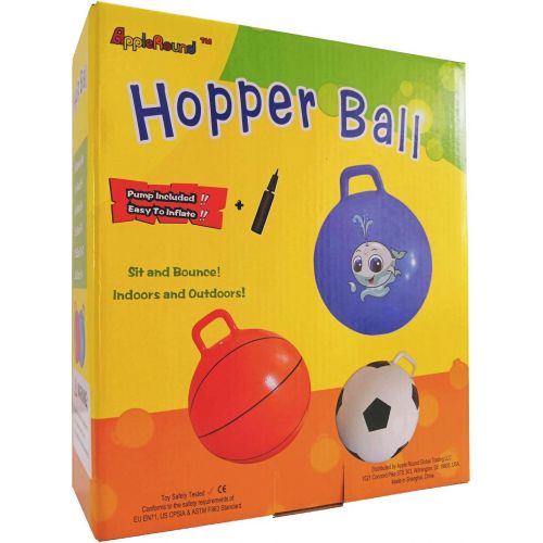  AppleRound Space Hopper Ball with Air Pump: 15in/38cm Diameter for Ages 3-5, Hop Ball, Kangaroo Bouncer, Hoppity Hop, Jumping Ball, Sit and Bounce