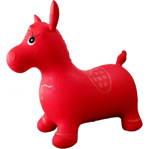  AppleRound Red Horse Hopper, Pump Included (Inflatable Space Hopper, Jumping Horse, Ride-on Bouncy Animal)