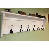 /AppletreeWoodcrafts Coat Rack Wood Country Wall Shelf White 48 Wide Display Wall Shelf Hanging Oil RUbbed Bronze Hooks