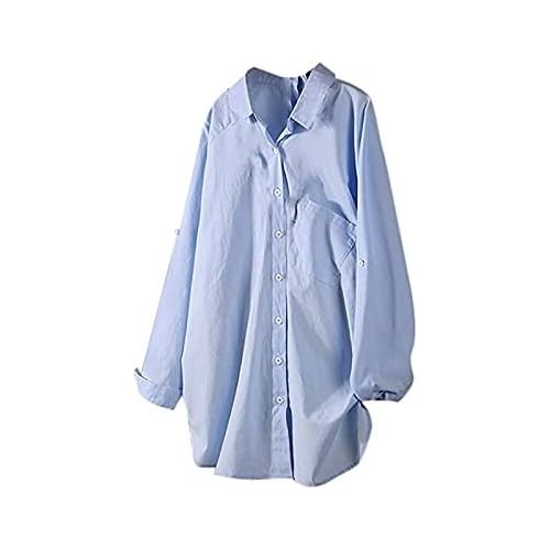  Appoi Button Down Shirts for Women Casual Long Sleeve V Neck Blouse Irregular High Low Hem Loose Fit Tunic Tops with Pocket