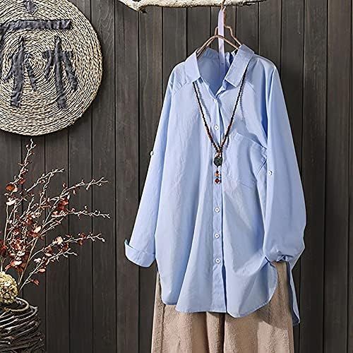  Appoi Button Down Shirts for Women Casual Long Sleeve V Neck Blouse Irregular High Low Hem Loose Fit Tunic Tops with Pocket