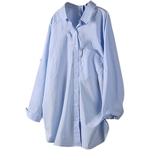  Appoi Button Down Shirts for Women Casual Long Sleeve V Neck Blouse Irregular High Low Hem Loose Fit Tunic Tops with Pocket