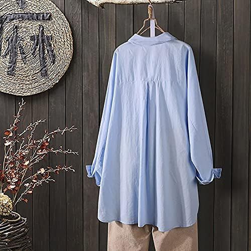  Appoi Button Down Shirts for Women Casual Long Sleeve V Neck Blouse Irregular High Low Hem Loose Fit Tunic Tops with Pocket