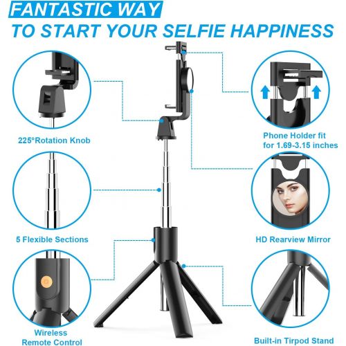  [아마존베스트]Appolab Selfie Stick Tripod with Bluetooth Wireless Remote, 3 in 1 Extendable Selfie Stick with Tripod Stand for iPhone X XR XS MAX 7 8 Plus,Galaxy S9 Plus S8 Plus Note8