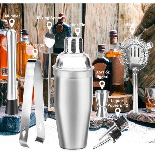  [아마존베스트]Appolab Stainless Steel Bartender Kit, Cocktail Shaker Bar Set with Martini Kit,Double Measuring Jigger,Mixing Spoon,Liquor Pourers,Muddler,Strainer and Ice Tongs| Professional Bartender D