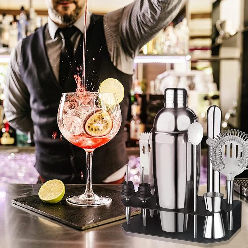  [아마존베스트]Appolab 24oz Cocktail Shaker Set with Stand for Home Includes Martini Mixer, Jigger, Mixing Spoon, Liquor Pourers, Muddler, Strainer and Ice Tongs Professional Stainless Steel Bartender Ki