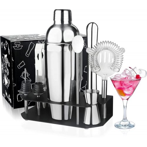  [아마존베스트]Appolab 24oz Cocktail Shaker Set with Stand for Home Includes Martini Mixer, Jigger, Mixing Spoon, Liquor Pourers, Muddler, Strainer and Ice Tongs Professional Stainless Steel Bartender Ki