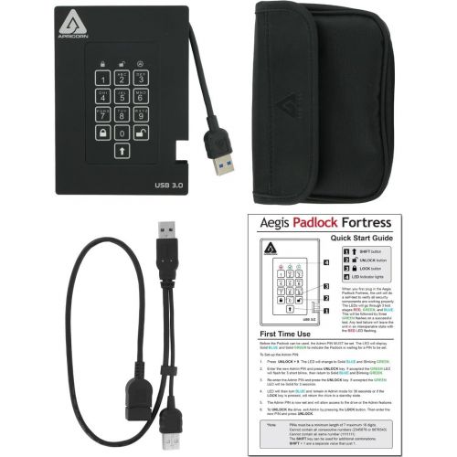  Apricorn Aegis Padlock Fortress FIPS 140-2 Level 2 Validated 256-bit Encrypted USB 3.0 Hard Drive with PIN Access, black, 2 TB - A25-3PL256-2000F