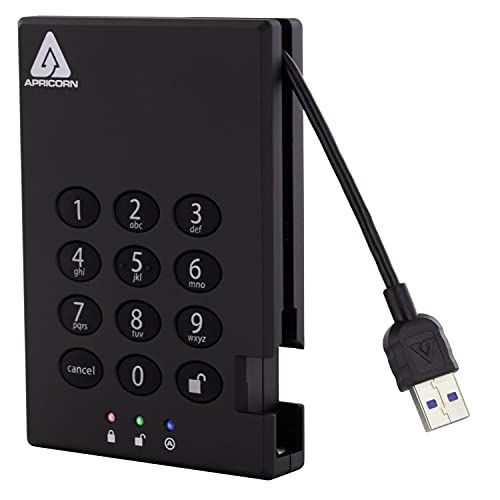  Apricorn 2TB Aegis Padlock USB 3.0 256-Bit AES XTS Hardware Encrypted Portable External Hard Drive (A25-3PL256-2000)