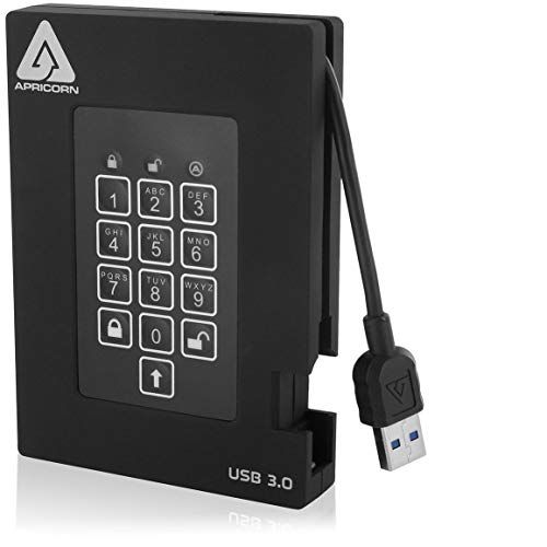  Apricorn 1TB Aegis Padlock Fortress FIPS 140-2 Level 2 Validated 256-Bit Encrypted USB 3.0 Hard Drive with PIN Access (A25-3PL256-1000F)