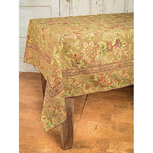  April Cornell Jacobs Court Olive Green 60 x 108 Cotton Tablecloth