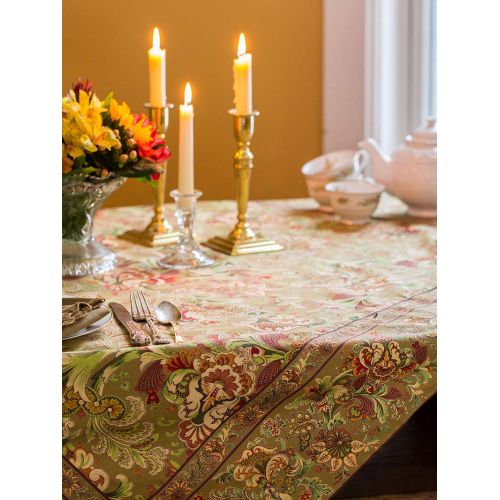  April Cornell Jacobs Court Olive Green 60 x 108 Cotton Tablecloth