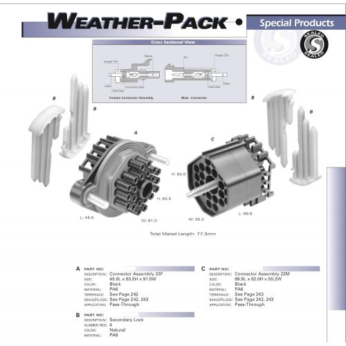  Aptiv (formerly Delphi) Delphi Packard Bulkhead Kit 22-pin 16-14 Ga. + Cavity Plug + Weather-Pack Removal Tool + 3M Tape