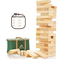 [아마존베스트]ApudArmis Giant Tumble Tower, 54 PCS Pine Wooden Stacking Timber Game with 1 Dice Set - Classic Block Board Game for Kids Adults Family (2Ft to Over 4.2Ft)