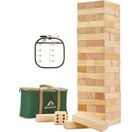 ApudArmis 60 PCS Giant Tumble Tower, (Stack up to 5Ft) Pine Wooden Stacking Timber Game with 1 Dice Set - Classic Block Giant Outdoor Game for Kids Adults Family