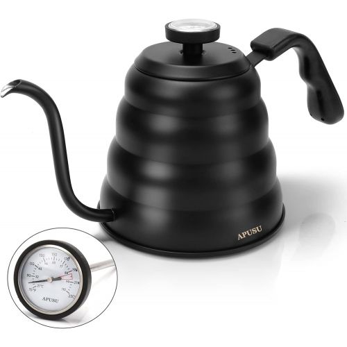  Apusu Pour Over Coffee Kettle - Black Gooseneck Kettle with Thermometer - Premium Stainless Steel Coffee Maker Tea Pot, Update Triple Layered Base for all Stovetops, 40 floz/1200ml