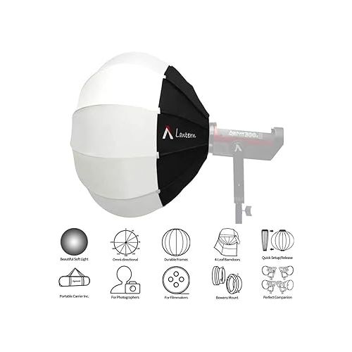  Aputure Lantern Softbox Soft Light Modifier,26inch, Quick-Setup Quick-Folding Aputure Space Light Upgraded for Aputure 300D Mark II 120D 120T 120D Mark II 300X and Other Bowens Mount Light