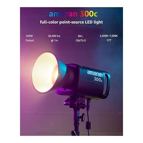  Aputure Amaran 300c Photography Lighting, 300W Full Color RGBWW, Bowens Mount Continuous LED Video Lighting, 26,580 lux @ 1m APP Control, CCT 2,500K-7,500K, Gray