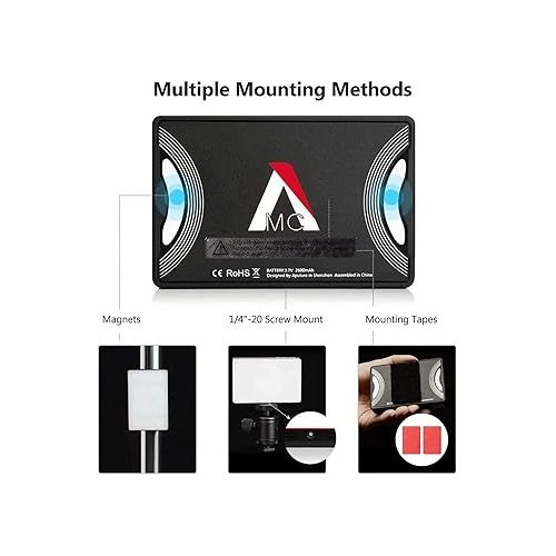  Aputure Amaran MC RGBWW Mini On Camera Video Light,3200K-6500K,CRI/TLCI 96+,HSI Mode,Support Magnetic Attraction,App with USB-C PD and Wireless Charging