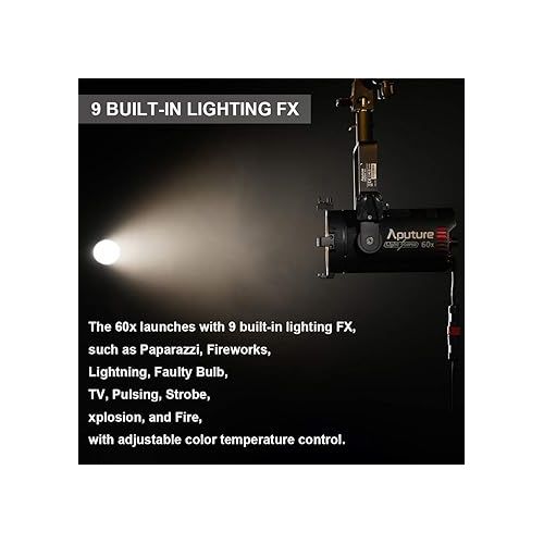  Aputure LS 60X Bi-Color LED Video Light Aputure 60x,60W 2700-6500K Adjustable, Built-in 9 Lighting FX Support Sidus App Control,Includes Barn Doors