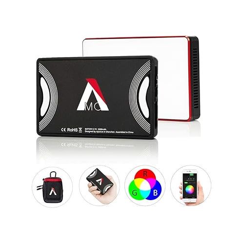  Aputure AL-MC RGBWW Mini, Amaran AL-M9 Upgrade w/RGB On-Camera Video Light, TLCI/CRI 95+, 3200-5600K Adjustable, 0-100% Stepless Dimming, 9 Pre-Programmed Lighting Effect Mode, Wireless App Control