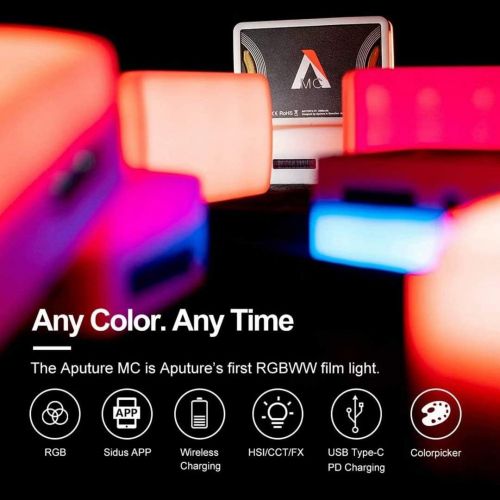  [아마존베스트]Aputure Amaran MC RGBWW Mini On Camera Video Light,3200K-6500K,CRI/TLCI 96+,HSI Mode,Support Magnetic Attraction and App with USB-C PD and Wireless Charging