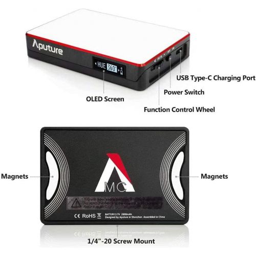  [아마존베스트]Aputure Amaran MC RGBWW Mini On Camera Video Light,3200K-6500K,CRI/TLCI 96+,HSI Mode,Support Magnetic Attraction and App with USB-C PD and Wireless Charging