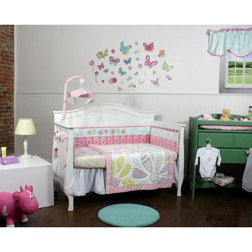  Aqua Accent Butterflies & Daisies 4 Piece Nursery Bedding Set by Nurture Imagination