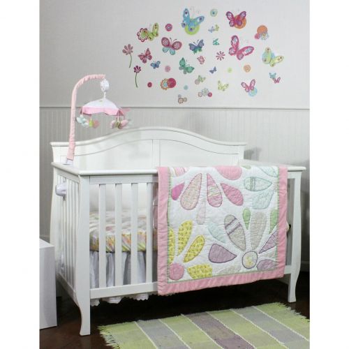  Aqua Accent Butterflies & Daisies 4 Piece Nursery Bedding Set by Nurture Imagination