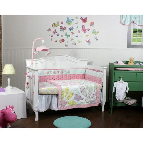  Aqua Accent Butterflies & Daisies 4 Piece Nursery Bedding Set by Nurture Imagination