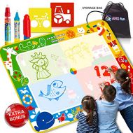 Aqua Magic Doodle Mat - Fun Easy to Use Educational Water Drawing Mat for Boys and Girls - with Water Pens in 3 Sizes, Stencil and Carry Bag. Water Painting for Kids and Toddlers.