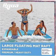 Aqua Ultimate Floating Water Mat - Heavy Duty Floating Island Pad with Expandable Zippers - Navy/White Stripe