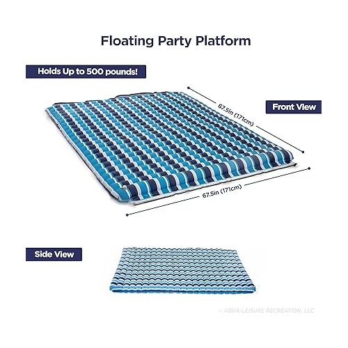  Aqua Ultimate Floating Water Mat - Heavy Duty Floating Island Pad with Expandable Zippers - Navy/White Stripe