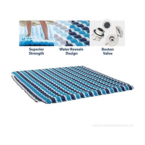  Aqua Ultimate Floating Water Mat - Heavy Duty Floating Island Pad with Expandable Zippers - Navy/White Stripe