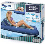 Aqua Premium Convertible Pool Lounger, Inflatable Pool Float, Heavy Duty, X-Large, 74”  90”, Navy/Green/White Stripe