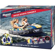 Aqua Pro Towable Tube for Water Sports - 1-2 Riders - Inflatable Boat Tube with Pocket Seating - Yellow/Blue