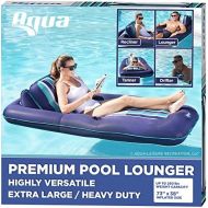 Aqua LEISURE Aqua Premium Convertible Pool Float ?Lounge ? Extra Large ? Heavy Duty, Inflatable Pool Floats for Adults with Cupholder ? Navy/Green/White Stripe