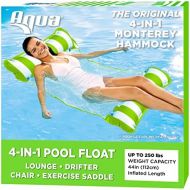 Aqua 4-in-1 Monterey Hammock Inflatable Pool Float, Multi-Purpose Pool Hammock (Saddle, Lounge Chair, Hammock, Drifter) Pool Chair, Portable Water Hammock, Lime Green/White Stripe