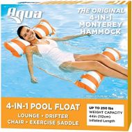 AQUA 4-in-1 Monterey Hammock Inflatable Pool Float, Multi-Purpose Pool Hammock (Saddle, Lounge Chair, Hammock, Drifter) Pool Chair, Portable Water Hammock, Orange/White Stripe