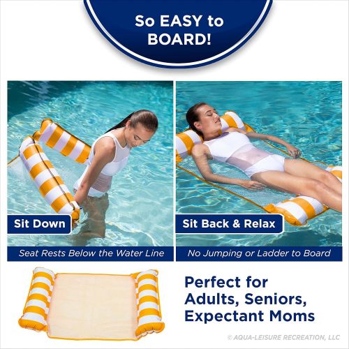  AQUA 4-in-1 Monterey Hammock Inflatable Pool Float, Multi-Purpose Pool Hammock (Saddle, Lounge Chair, Hammock, Drifter) Pool Chair, Portable Water Hammock, Orange/White Stripe