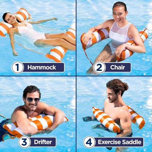  AQUA 4-in-1 Monterey Hammock Inflatable Pool Float, Multi-Purpose Pool Hammock (Saddle, Lounge Chair, Hammock, Drifter) Pool Chair, Portable Water Hammock, Orange/White Stripe